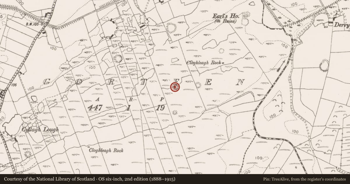 Ordnance Survey six-inch map, 2nd edition (1888–1915) covering the location of Enclosure, Gorteen, County Clare, with a pin at the register's coordinates