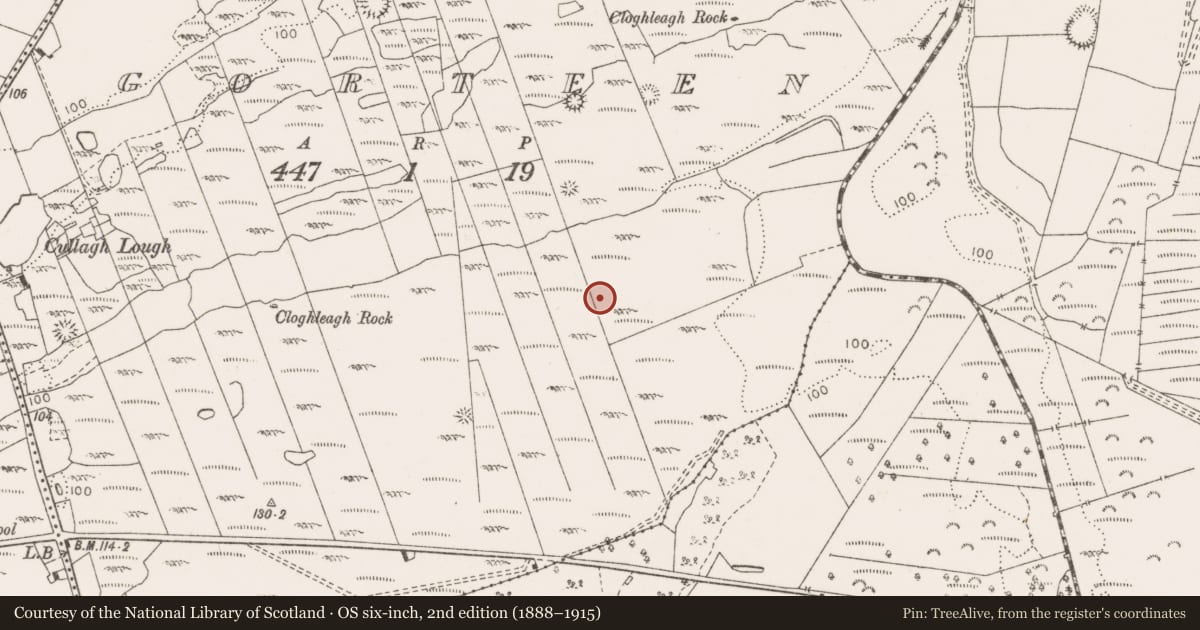 Ordnance Survey six-inch map, 2nd edition (1888–1915) covering the location of Enclosure, Gorteen, County Clare, with a pin at the register's coordinates