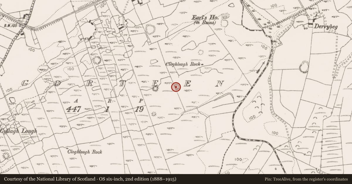Ordnance Survey six-inch map, 2nd edition (1888–1915) covering the location of Enclosure, Gorteen, County Clare, with a pin at the register's coordinates