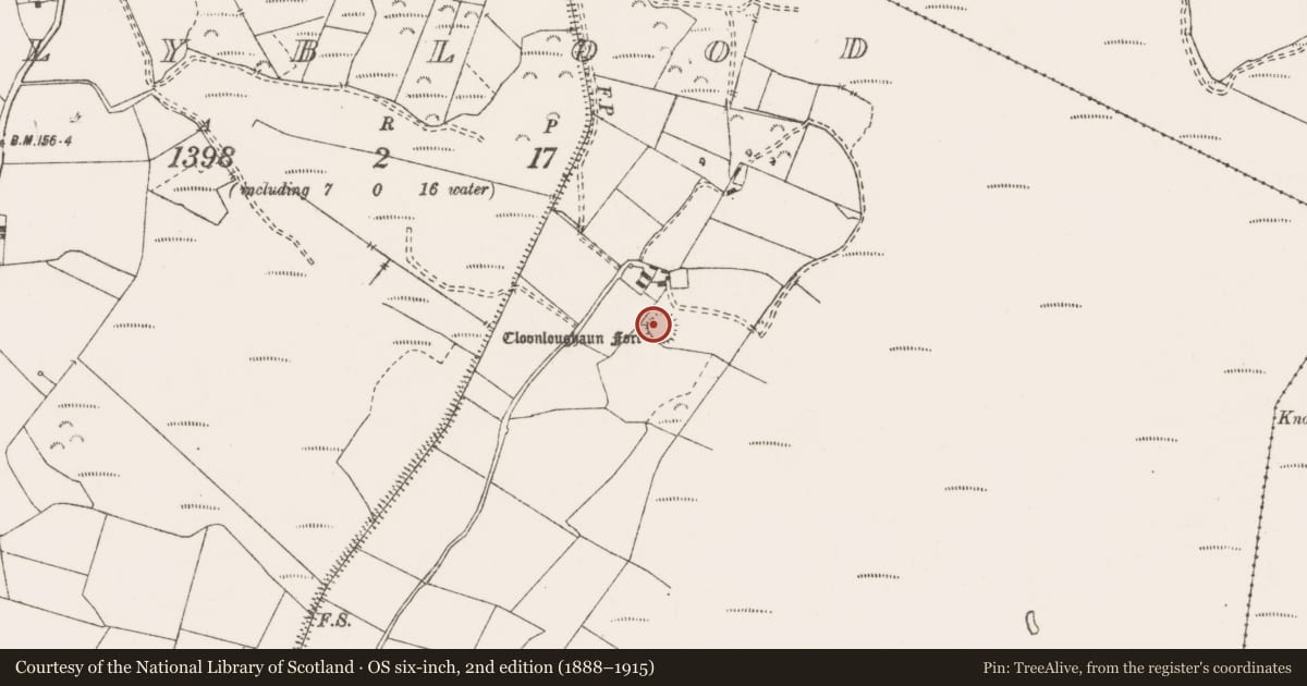 Ordnance Survey six-inch map, 2nd edition (1888–1915) covering the location of Ringfort - rath, Ballyblood, County Clare, with a pin at the register's coordinates