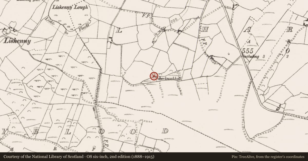 Ordnance Survey six-inch map, 2nd edition (1888–1915) covering the location of Ritual site - holy well, Lahardaun, County Clare, with a pin at the register's coordinates