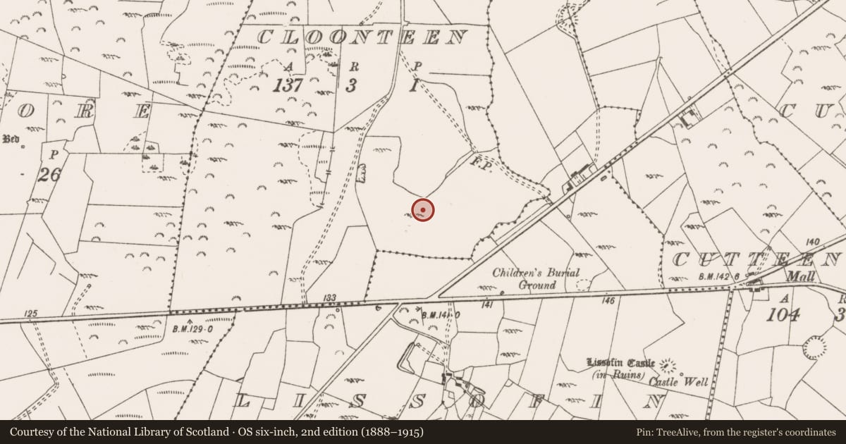 Ordnance Survey six-inch map, 2nd edition (1888–1915) covering the location of Field system, Cloonteen, County Clare, with a pin at the register's coordinates