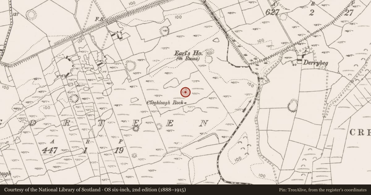 Ordnance Survey six-inch map, 2nd edition (1888–1915) covering the location of Hut site, Gorteen, County Clare, with a pin at the register's coordinates