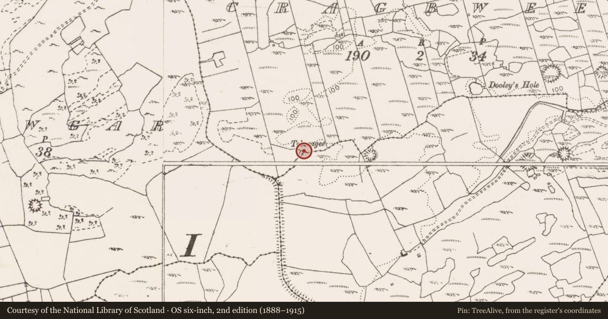 Ordnance Survey six-inch map, 2nd edition (1888–1915) covering the location of Ritual site - holy well, Cragbwee, County Clare, with a pin at the register's coordinates
