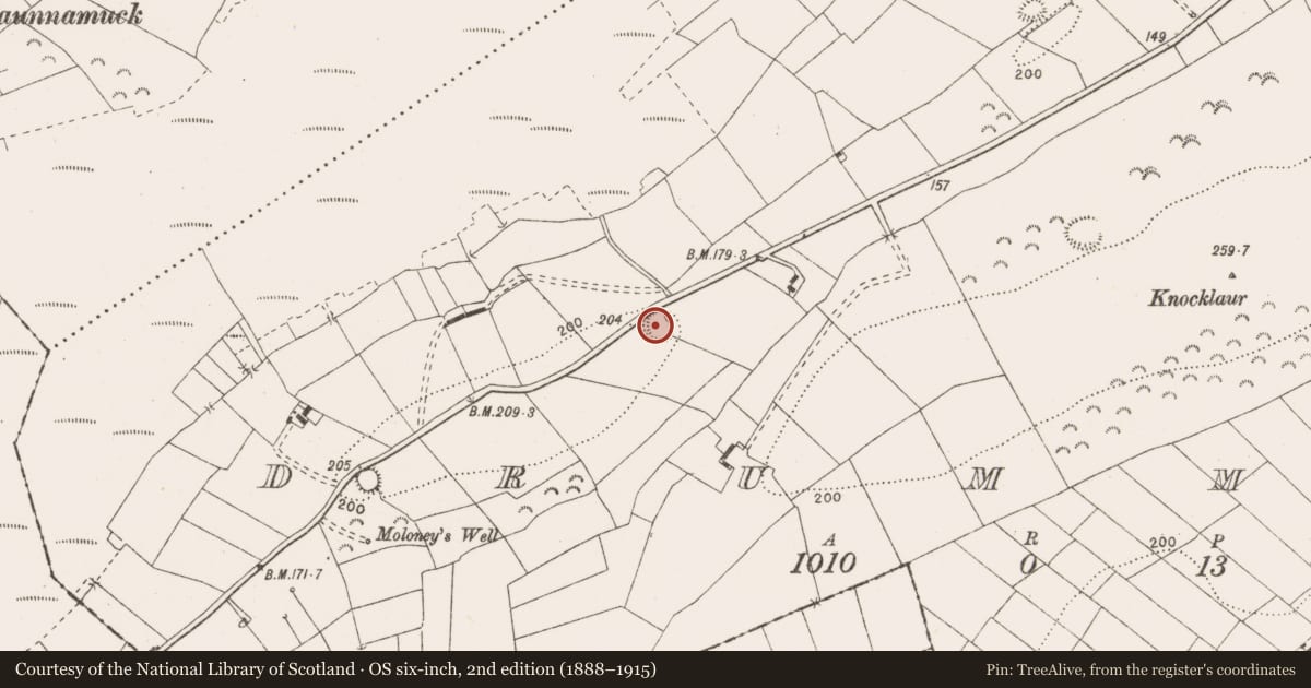 Ordnance Survey six-inch map, 2nd edition (1888–1915) covering the location of Enclosure, Drummod, County Clare, with a pin at the register's coordinates