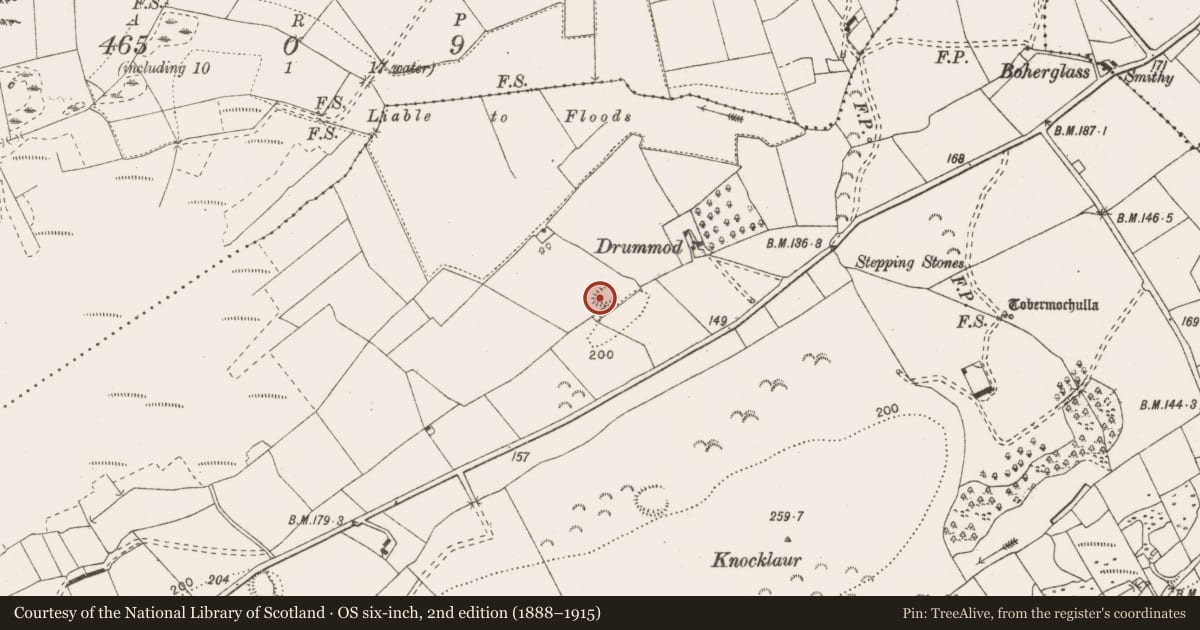 Ordnance Survey six-inch map, 2nd edition (1888–1915) covering the location of Enclosure, Drummod, County Clare, with a pin at the register's coordinates