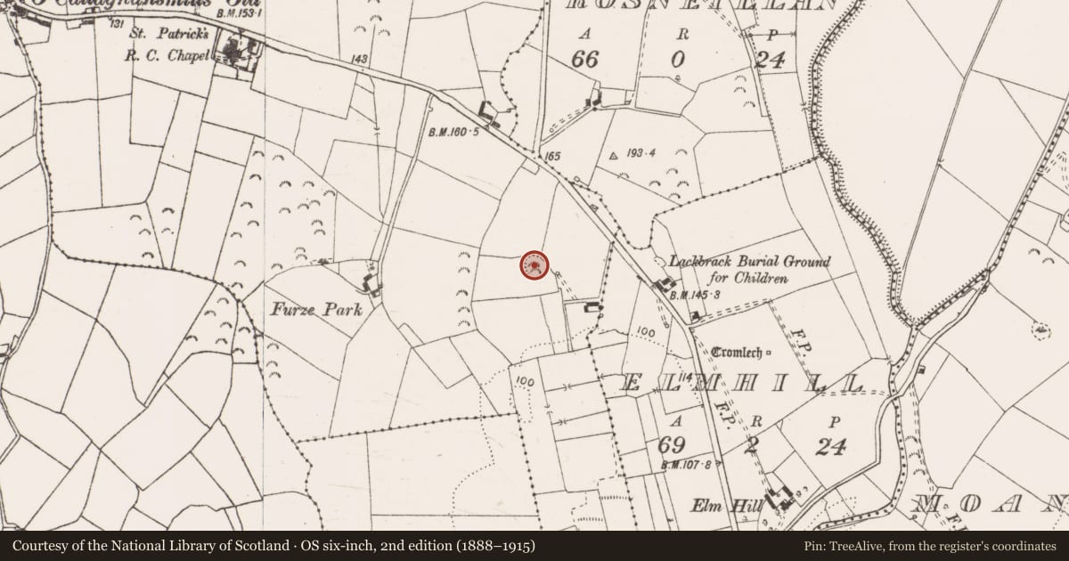 Ordnance Survey six-inch map, 2nd edition (1888–1915) covering the location of Enclosure, Iragh, County Clare, with a pin at the register's coordinates
