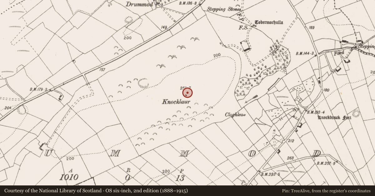Ordnance Survey six-inch map, 2nd edition (1888–1915) covering the location of Enclosure, Drummod, County Clare, with a pin at the register's coordinates