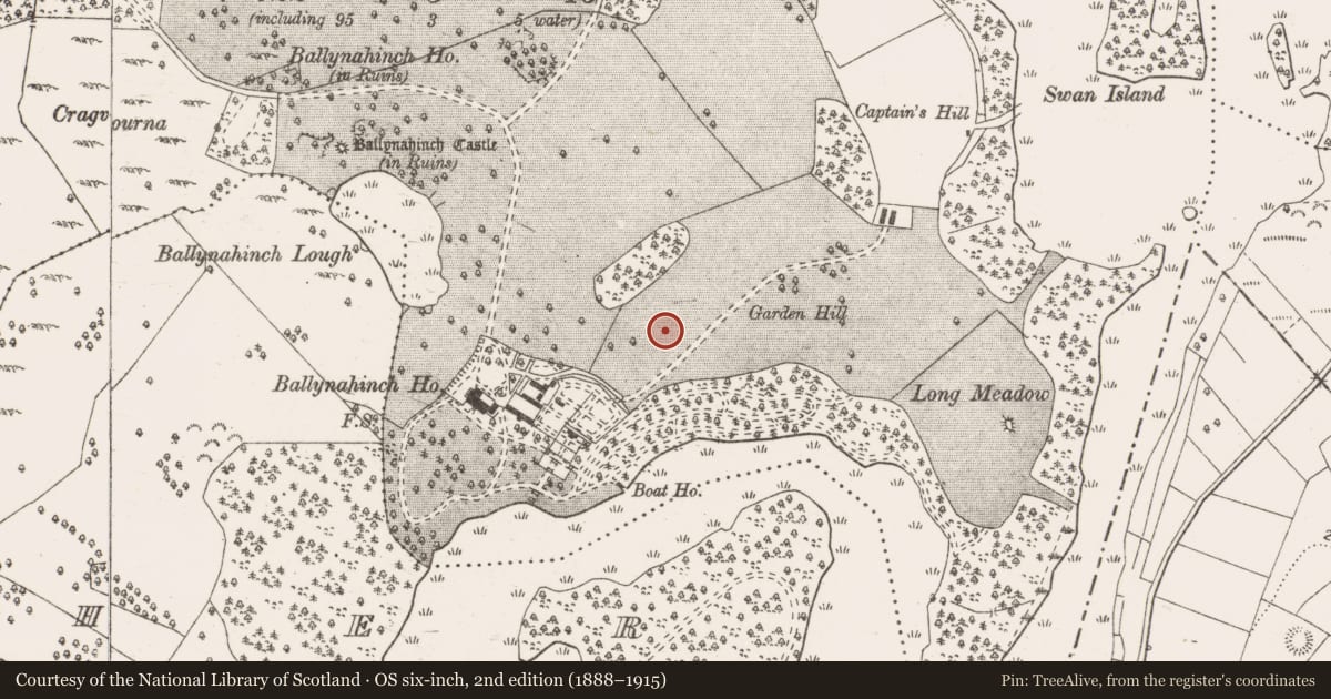 Ordnance Survey six-inch map, 2nd edition (1888–1915) covering the location of Hilltop enclosure, Ballynahinch, County Clare, with a pin at the register's coordinates