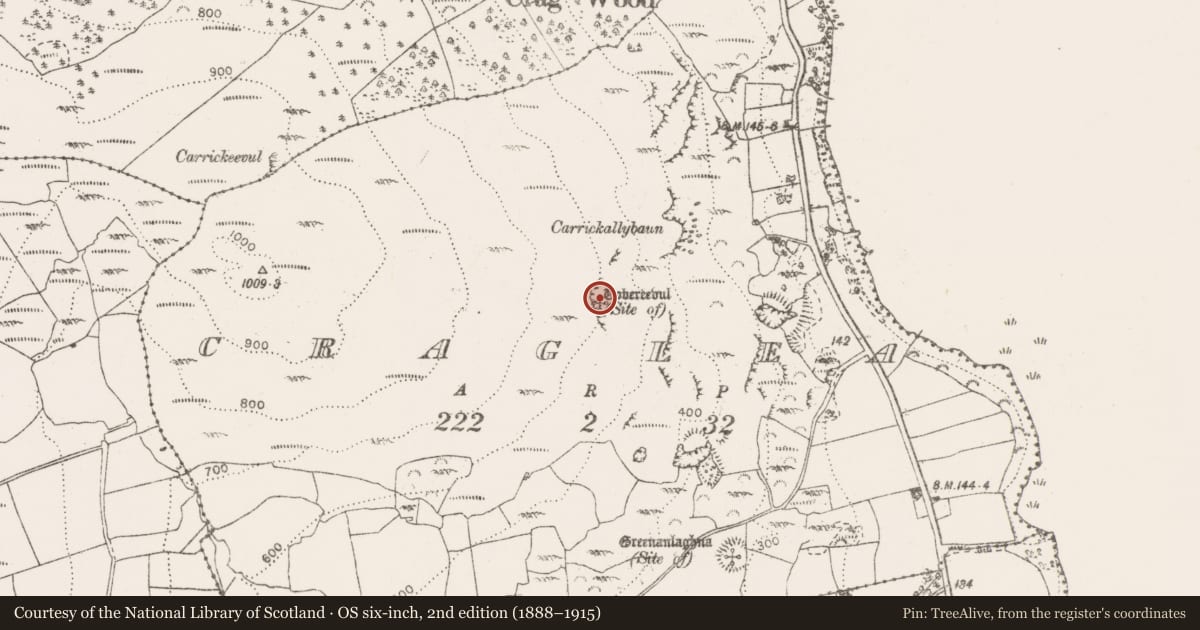 Ordnance Survey six-inch map, 2nd edition (1888–1915) covering the location of Ritual site - holy well, Craglea, County Clare, with a pin at the register's coordinates