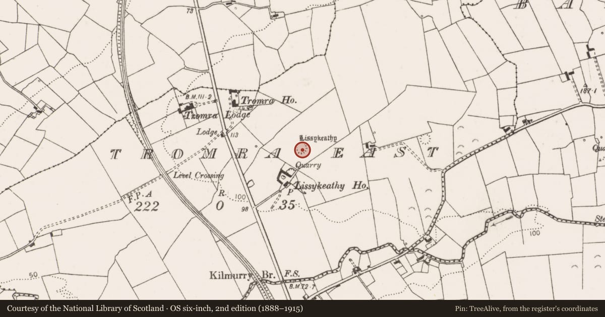 Ordnance Survey six-inch map, 2nd edition (1888–1915) covering the location of Ringfort - rath, Tromra East, County Clare, with a pin at the register's coordinates