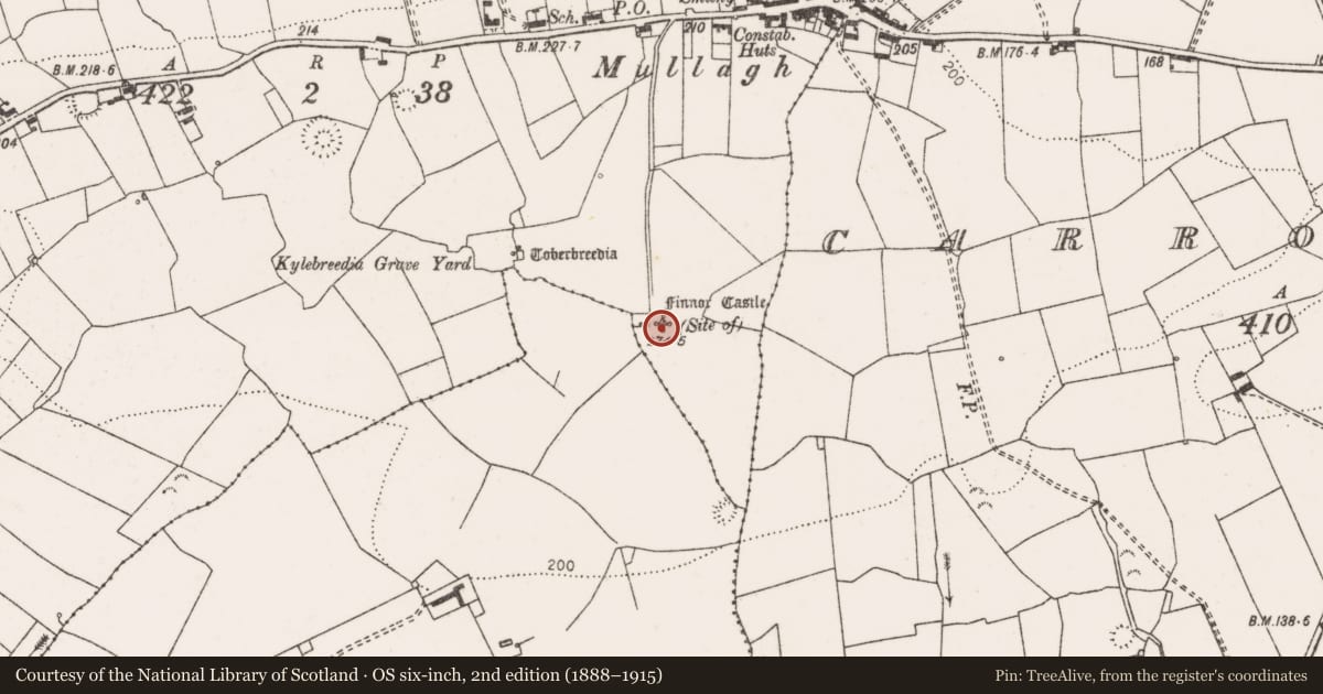Ordnance Survey six-inch map, 2nd edition (1888–1915) covering the location of Castle - unclassified, Finnor More, County Clare, with a pin at the register's coordinates