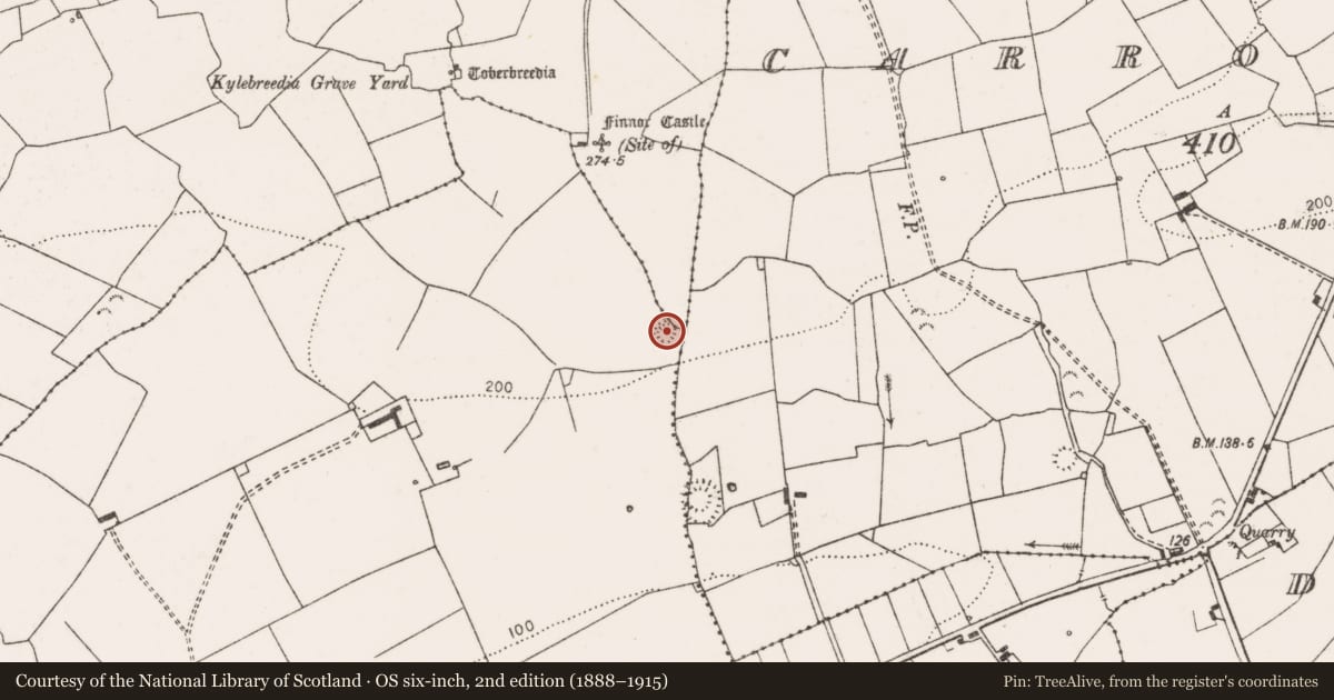 Ordnance Survey six-inch map, 2nd edition (1888–1915) covering the location of Ringfort - rath, Finnor Beg, County Clare, with a pin at the register's coordinates