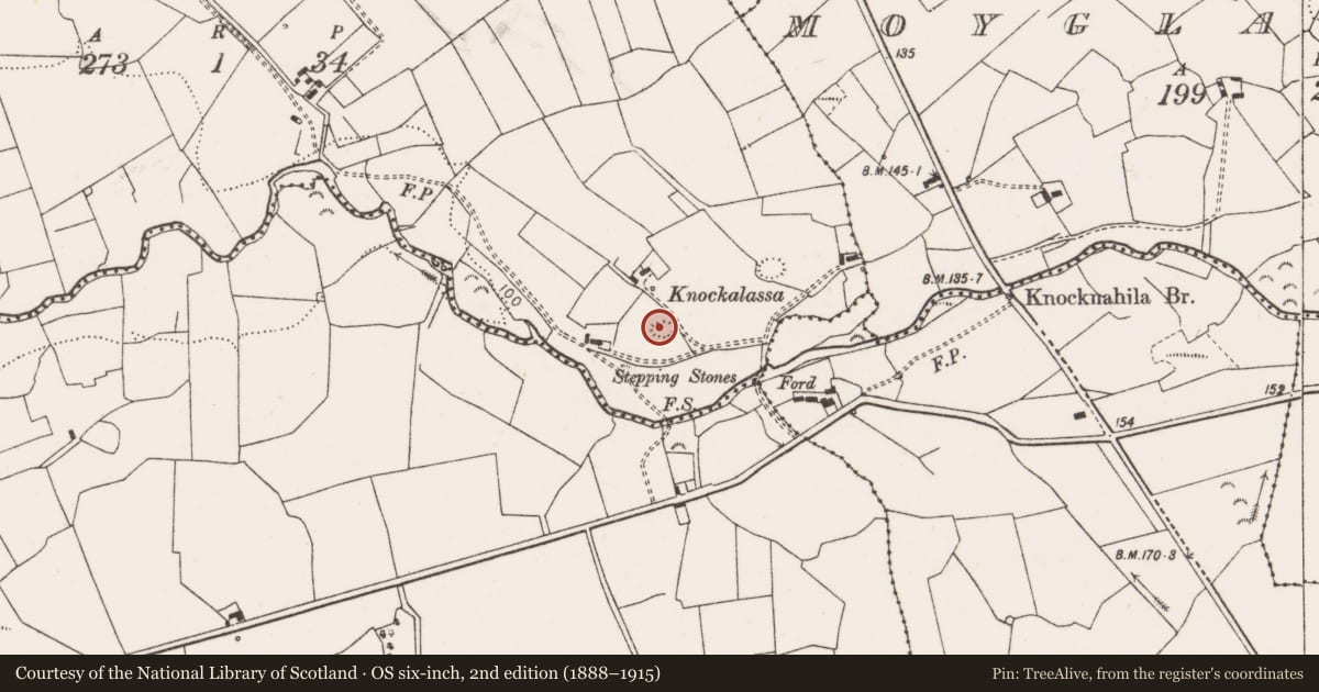 Ordnance Survey six-inch map, 2nd edition (1888–1915) covering the location of Ringfort - rath, Cloghaunnatinny, County Clare, with a pin at the register's coordinates