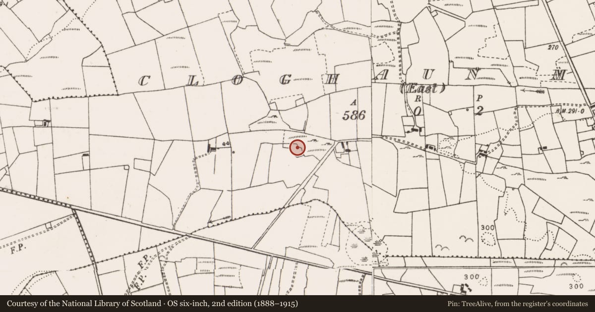 Ordnance Survey six-inch map, 2nd edition (1888–1915) covering the location of Ringfort - rath, Cloghaun More (East), County Clare, with a pin at the register's coordinates
