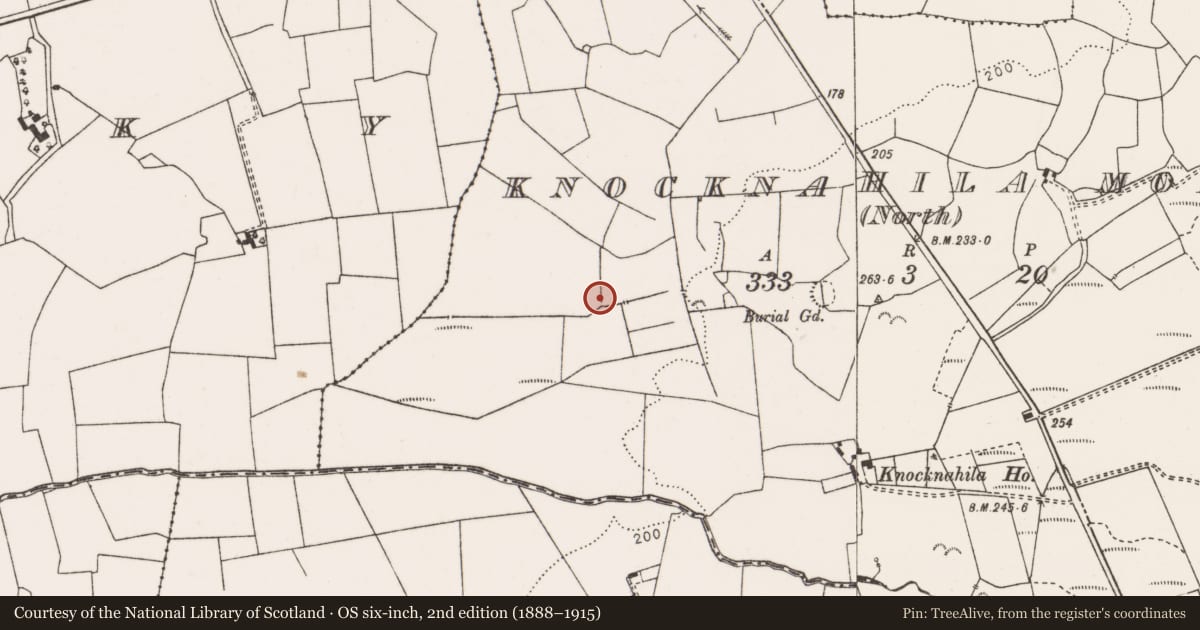 Ordnance Survey six-inch map, 2nd edition (1888–1915) covering the location of Enclosure, Knocknahila More North, County Clare, with a pin at the register's coordinates