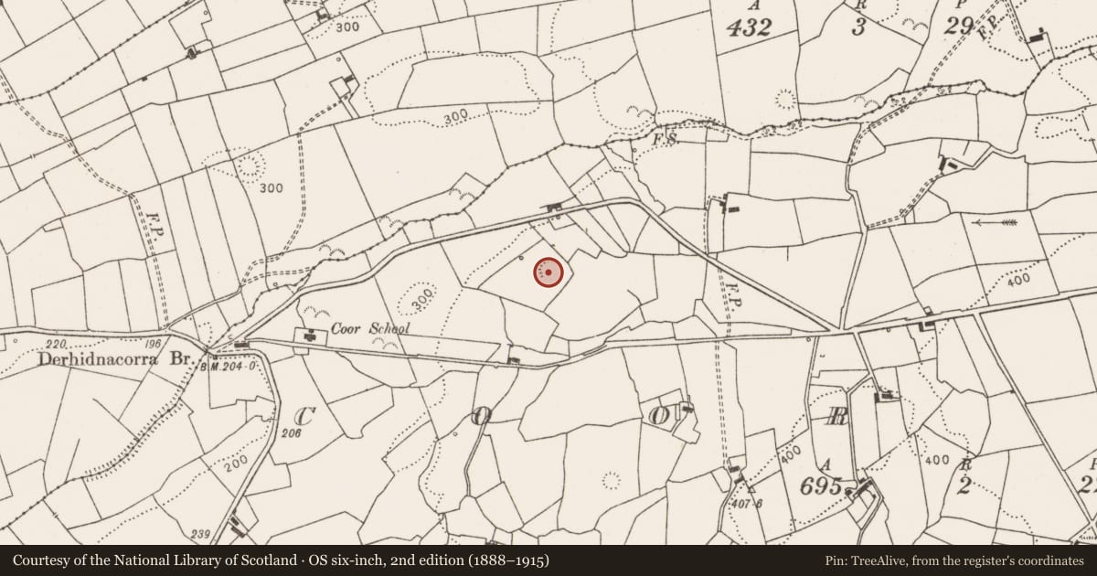 Ordnance Survey six-inch map, 2nd edition (1888–1915) covering the location of Ringfort - rath, Coor West, County Clare, with a pin at the register's coordinates