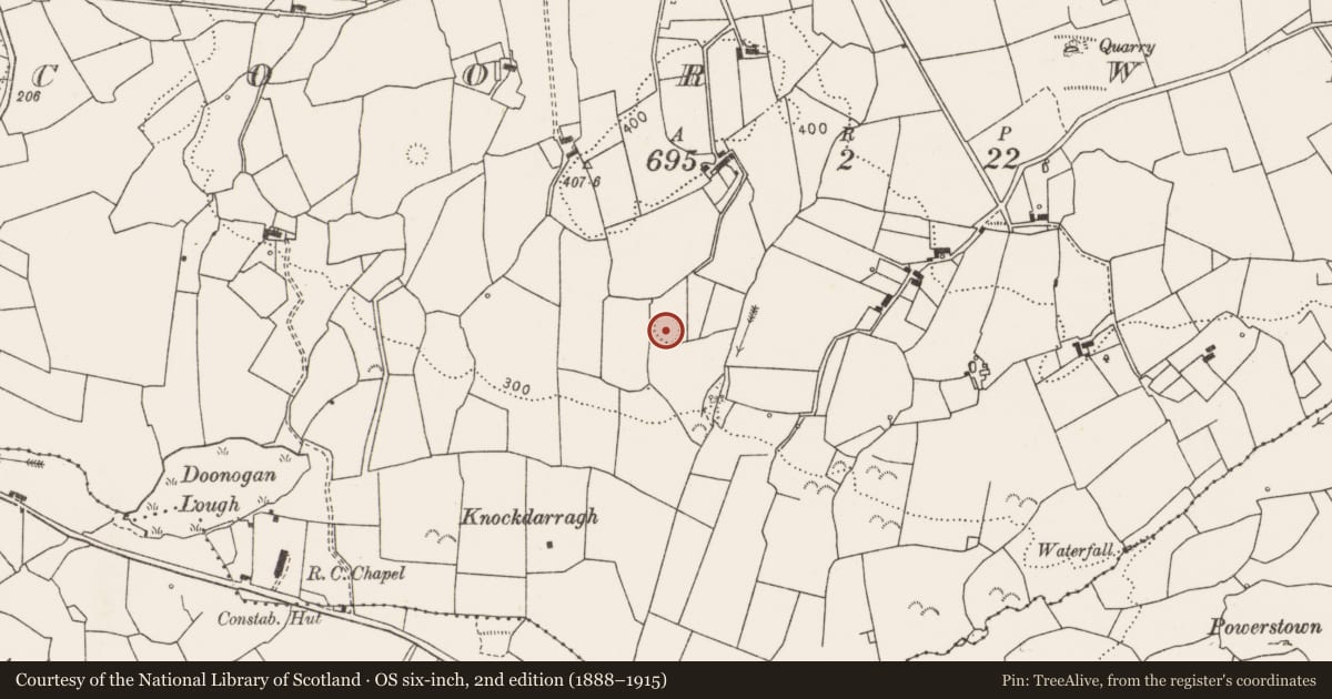 Ordnance Survey six-inch map, 2nd edition (1888–1915) covering the location of Ringfort - rath, Coor West, County Clare, with a pin at the register's coordinates
