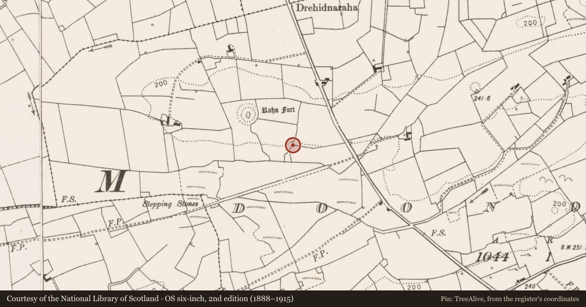 Ordnance Survey six-inch map, 2nd edition (1888–1915) covering the location of Penitential station, Doonogan, County Clare, with a pin at the register's coordinates