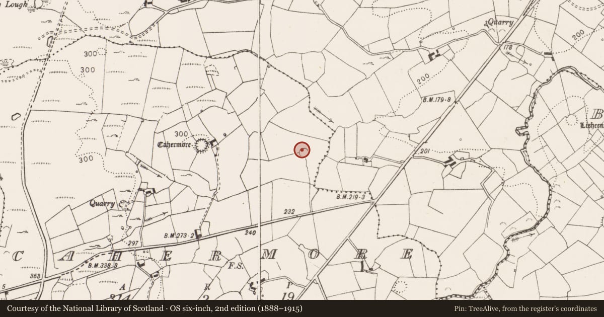 Ordnance Survey six-inch map, 2nd edition (1888–1915) covering the location of House - indeterminate date, Cahermore, County Clare, with a pin at the register's coordinates