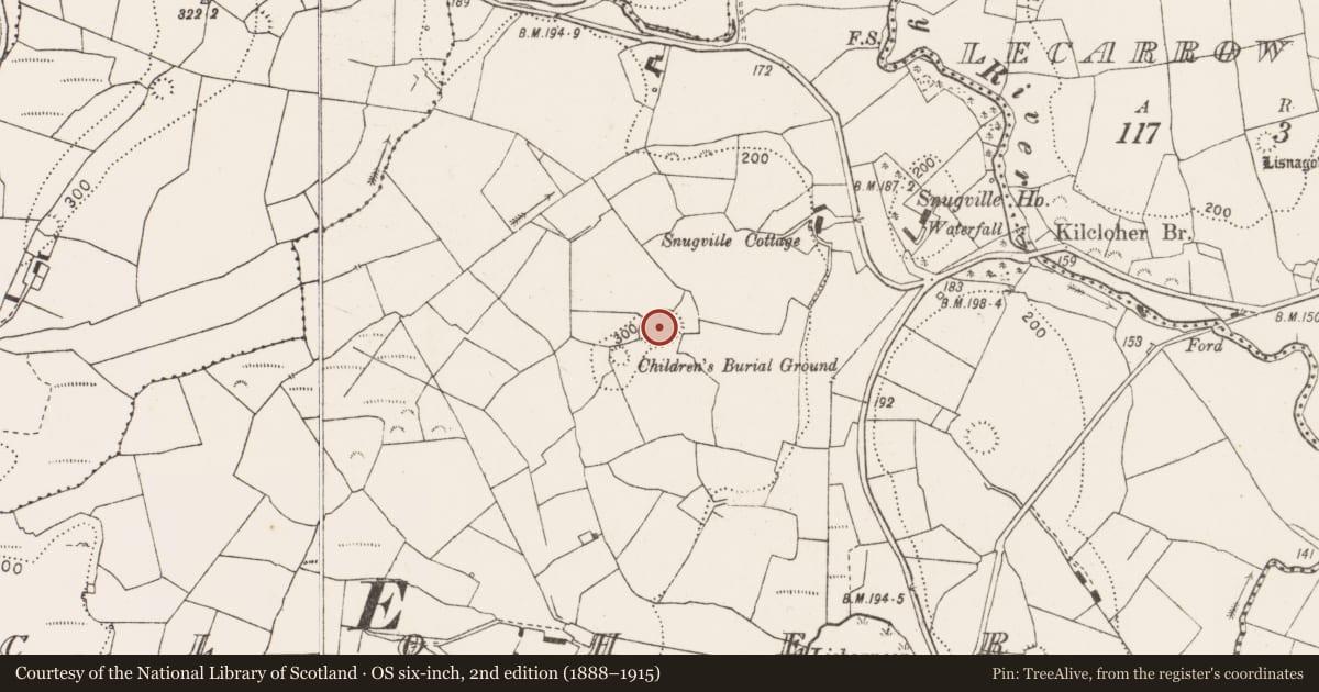 Ordnance Survey six-inch map, 2nd edition (1888–1915) covering the location of Ringfort - rath, Kilcloher, County Clare, with a pin at the register's coordinates