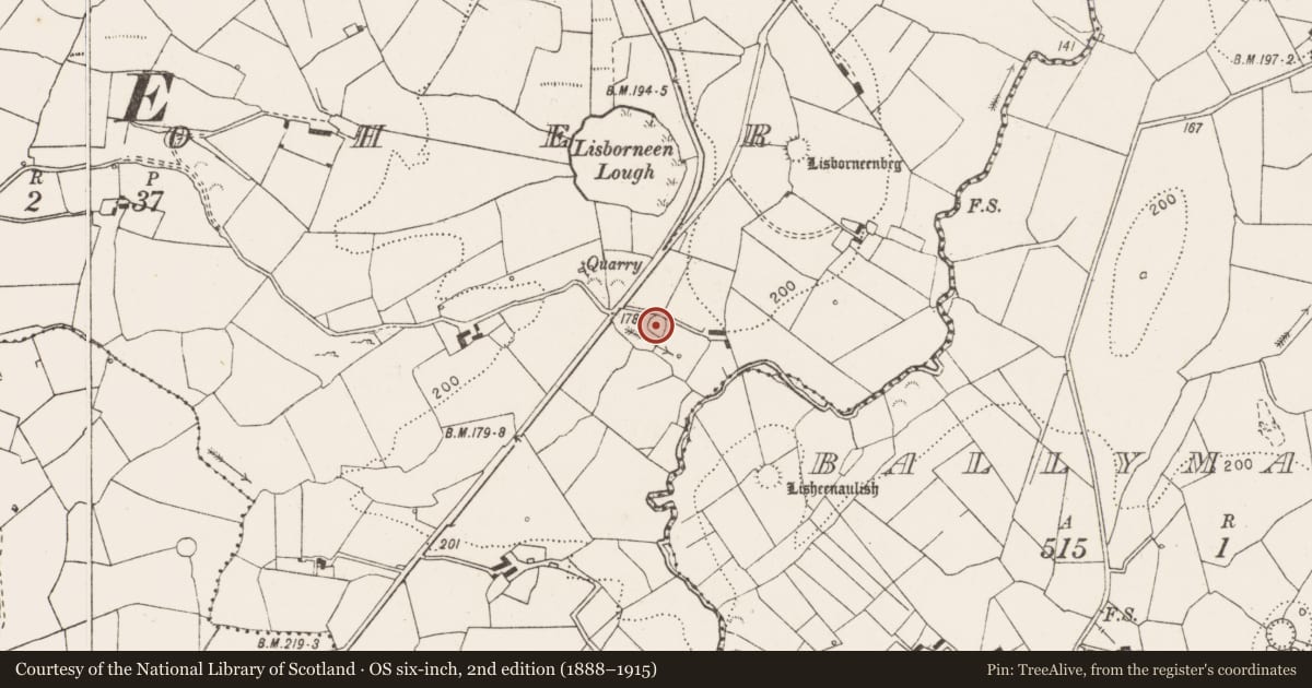 Ordnance Survey six-inch map, 2nd edition (1888–1915) covering the location of Ringfort - rath, Kilcloher, County Clare, with a pin at the register's coordinates