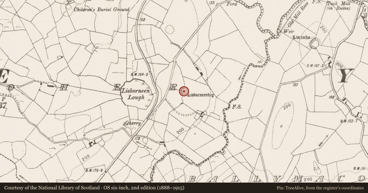 Ordnance Survey six-inch map, 2nd edition (1888–1915) covering the location of Ringfort - rath, Kilcloher, County Clare, with a pin at the register's coordinates
