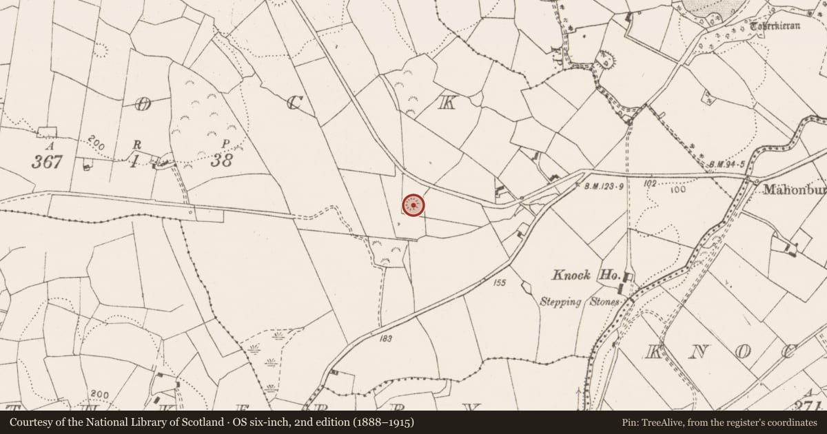 Ordnance Survey six-inch map, 2nd edition (1888–1915) covering the location of Ringfort - rath, Knock, County Clare, with a pin at the register's coordinates