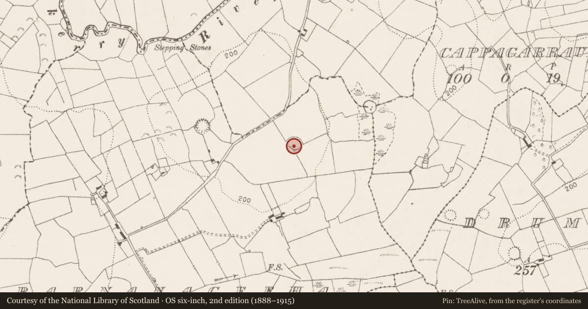 Ordnance Survey six-inch map, 2nd edition (1888–1915) covering the location of Ringfort - rath, Barnanageeha, County Clare, with a pin at the register's coordinates