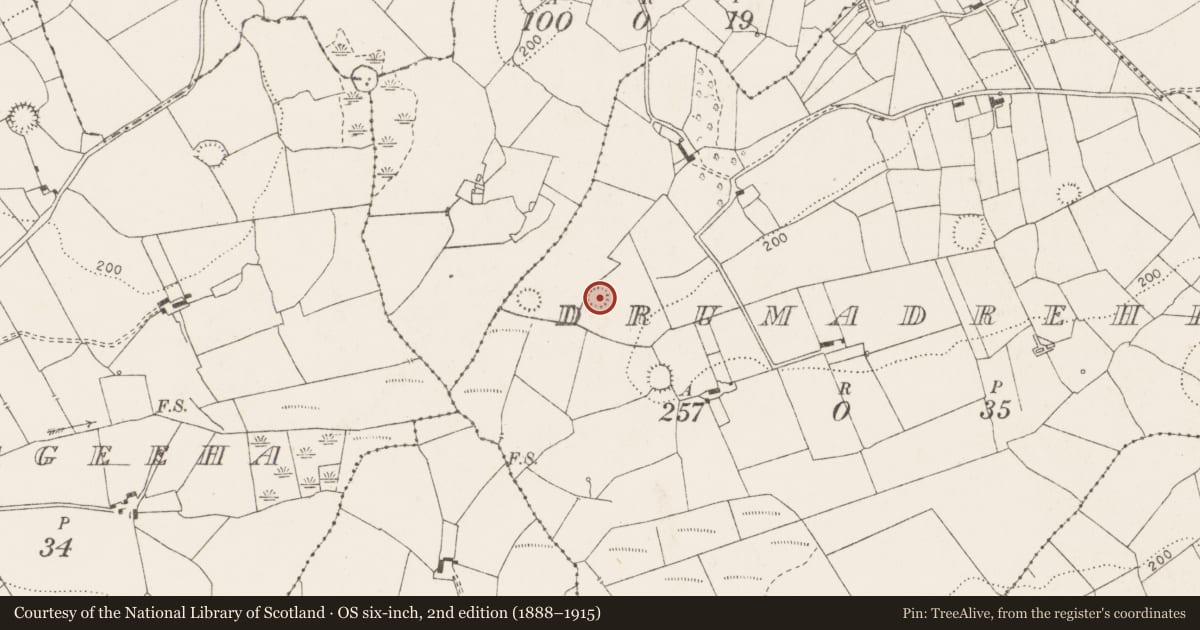 Ordnance Survey six-inch map, 2nd edition (1888–1915) covering the location of Barrow - ring-barrow, Drumadrehid, County Clare, with a pin at the register's coordinates