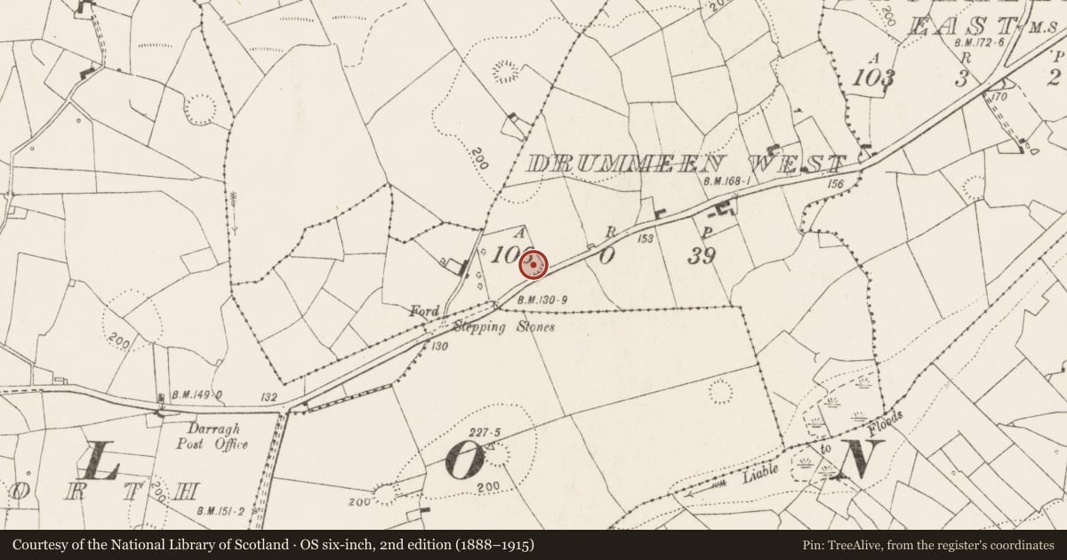 Ordnance Survey six-inch map, 2nd edition (1888–1915) covering the location of Ringfort - rath, Drummeen West, County Clare, with a pin at the register's coordinates