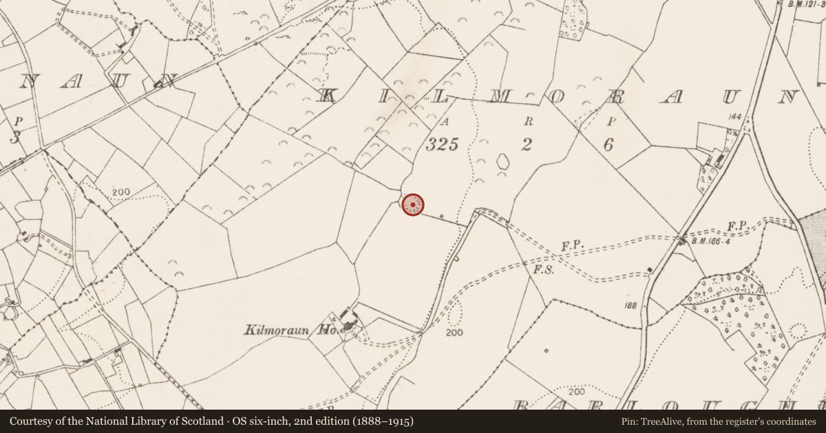 Ordnance Survey six-inch map, 2nd edition (1888–1915) covering the location of Ringfort - rath, Kilmoraun, County Clare, with a pin at the register's coordinates