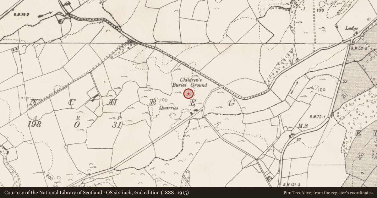 Ordnance Survey six-inch map, 2nd edition (1888–1915) covering the location of Children's burial ground, Inchbeg, County Clare, with a pin at the register's coordinates