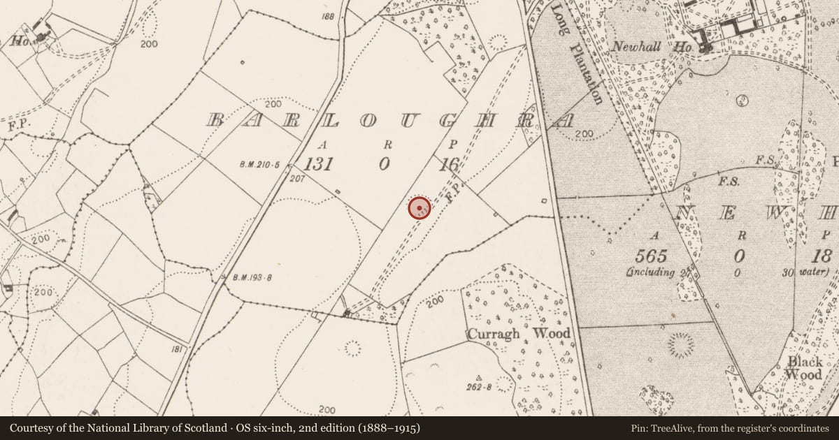Ordnance Survey six-inch map, 2nd edition (1888–1915) covering the location of Ringfort - rath, Barloughra, County Clare, with a pin at the register's coordinates