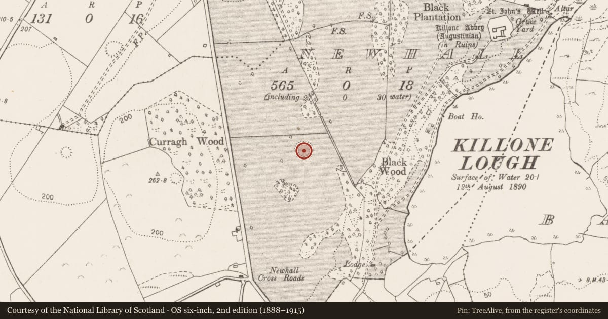 Ordnance Survey six-inch map, 2nd edition (1888–1915) covering the location of Ringfort - rath, Newhall, County Clare, with a pin at the register's coordinates