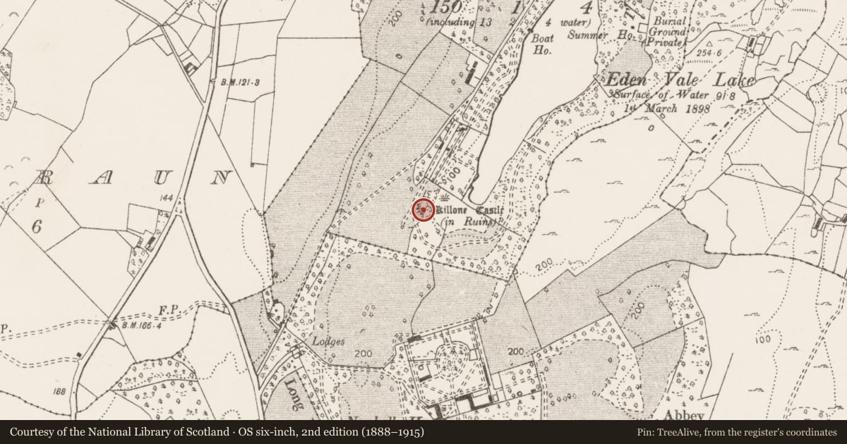 Ordnance Survey six-inch map, 2nd edition (1888–1915) covering the location of Earthwork, Edenvale, County Clare, with a pin at the register's coordinates