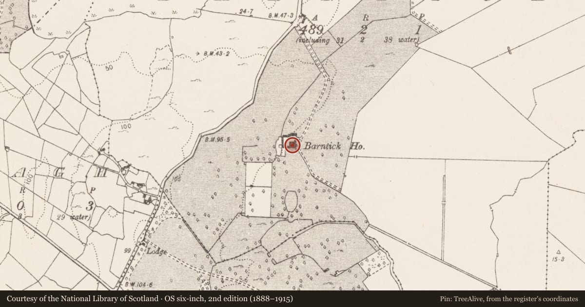 Ordnance Survey six-inch map, 2nd edition (1888–1915) covering the location of House - 17th century, Barntick, County Clare, with a pin at the register's coordinates