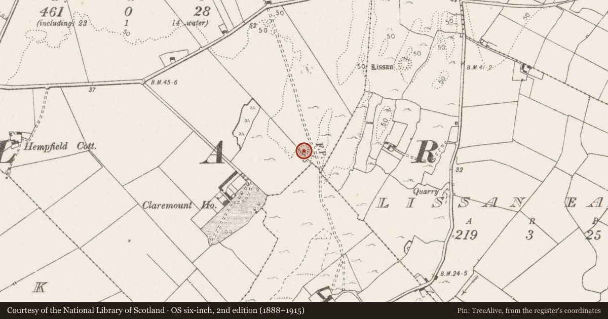 Ordnance Survey six-inch map, 2nd edition (1888–1915) covering the location of Earthwork, Ballaghafadda West, County Clare, with a pin at the register's coordinates
