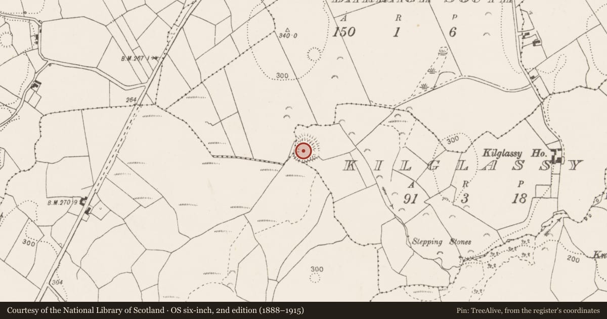 Ordnance Survey six-inch map, 2nd edition (1888–1915) covering the location of Ringfort - rath, Kilglassy, County Clare, with a pin at the register's coordinates