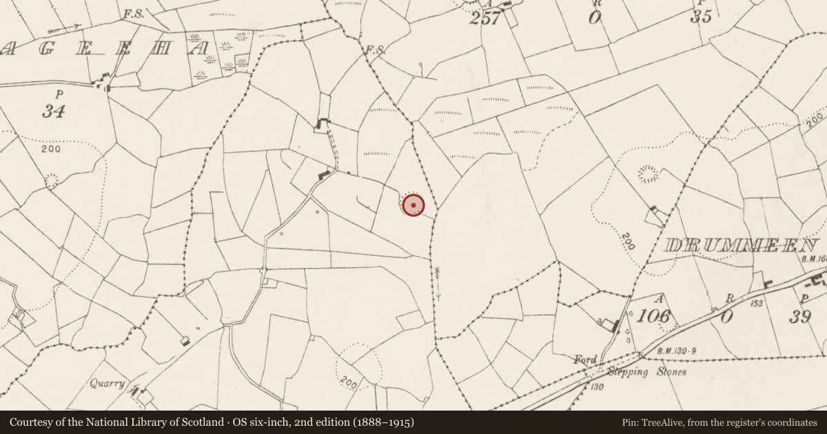 Ordnance Survey six-inch map, 2nd edition (1888–1915) covering the location of Ringfort - rath, Darragh North, County Clare, with a pin at the register's coordinates