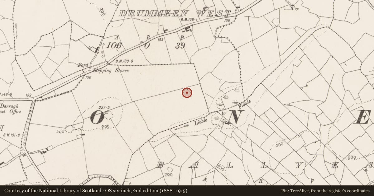Ordnance Survey six-inch map, 2nd edition (1888–1915) covering the location of Ringfort - rath, Lackennaskagh, County Clare, with a pin at the register's coordinates