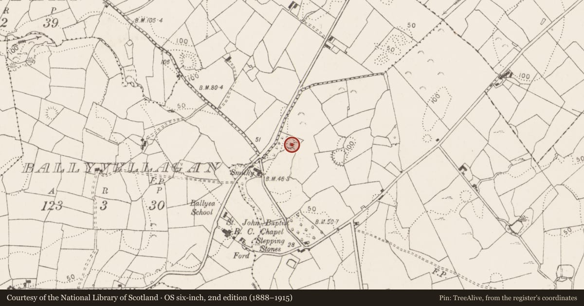 Ordnance Survey six-inch map, 2nd edition (1888–1915) covering the location of Ringfort - rath, Teermaclane, County Clare, with a pin at the register's coordinates