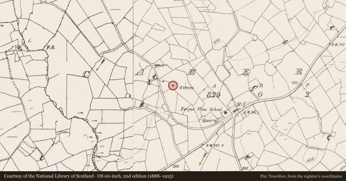 Ordnance Survey six-inch map, 2nd edition (1888–1915) covering the location of Ringfort - rath, Caherea, County Clare, with a pin at the register's coordinates