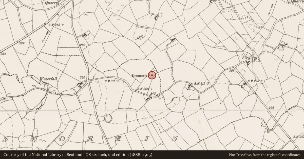 Ordnance Survey six-inch map, 2nd edition (1888–1915) covering the location of Ringfort - rath, Lismorris, County Clare, with a pin at the register's coordinates