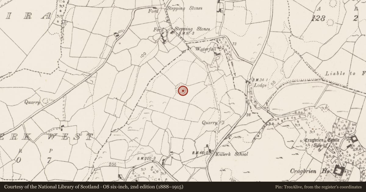 Ordnance Survey six-inch map, 2nd edition (1888–1915) covering the location of Ringfort - rath, Cragbrien, County Clare, with a pin at the register's coordinates