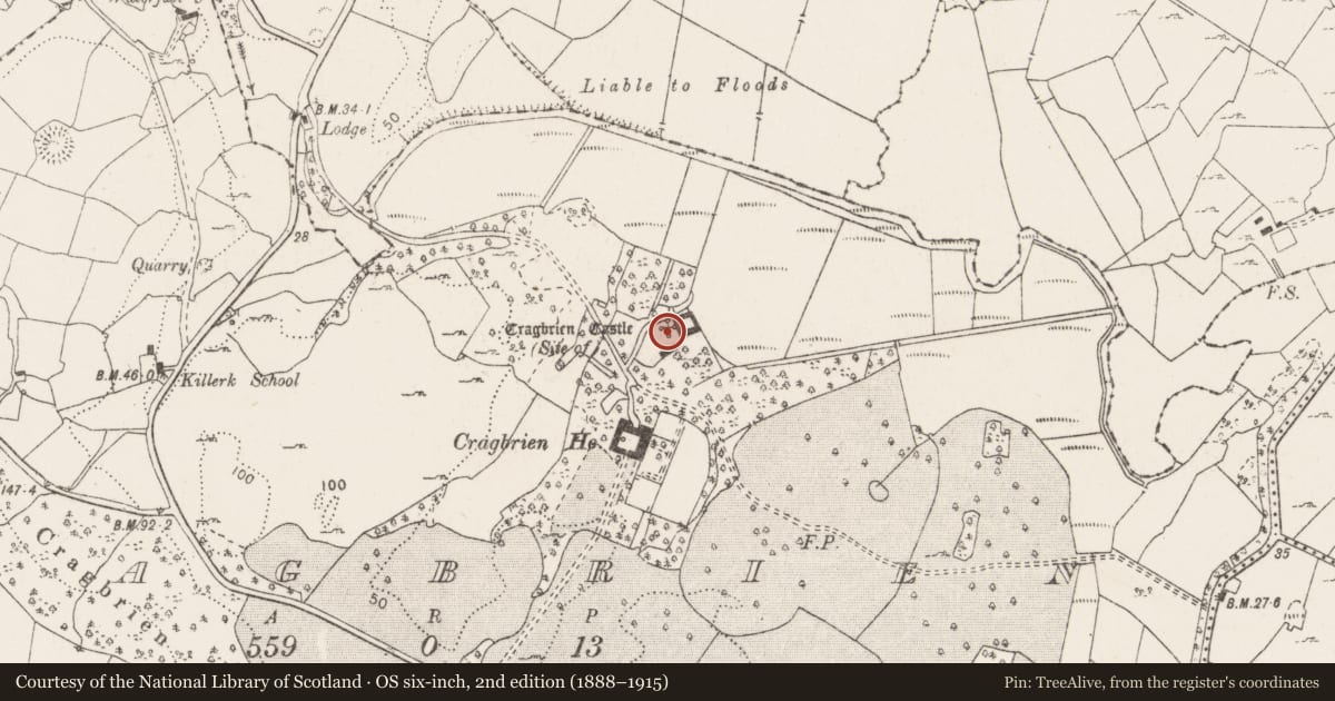 Ordnance Survey six-inch map, 2nd edition (1888–1915) covering the location of Castle - unclassified, Cragbrien, County Clare, with a pin at the register's coordinates
