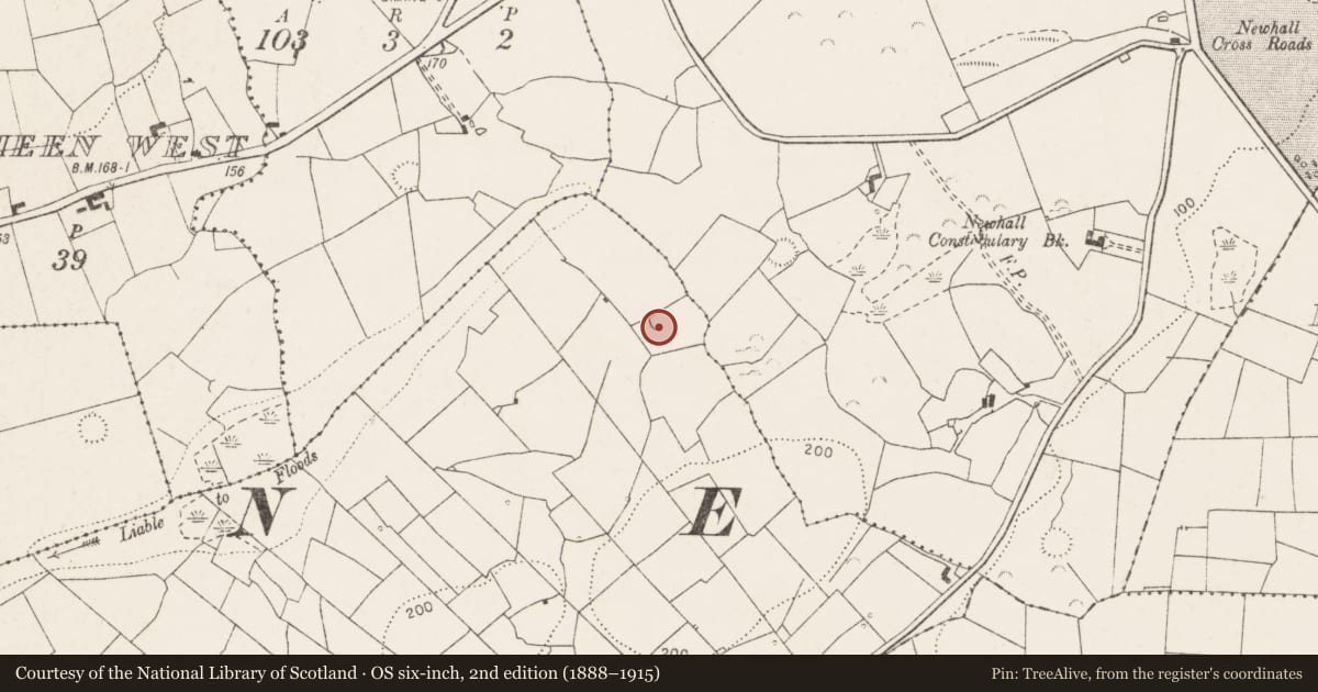 Ordnance Survey six-inch map, 2nd edition (1888–1915) covering the location of Enclosure, Ballyea, County Clare, with a pin at the register's coordinates