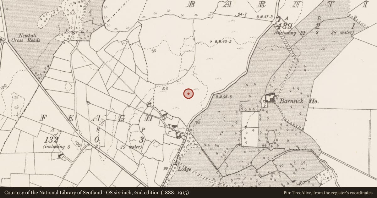 Ordnance Survey six-inch map, 2nd edition (1888–1915) covering the location of Enclosure, Barntick, County Clare, with a pin at the register's coordinates