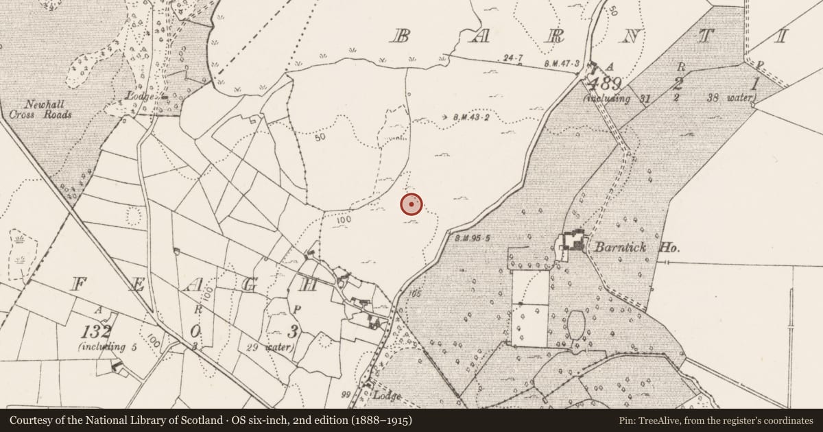 Ordnance Survey six-inch map, 2nd edition (1888–1915) covering the location of Field system, Barntick, County Clare, with a pin at the register's coordinates