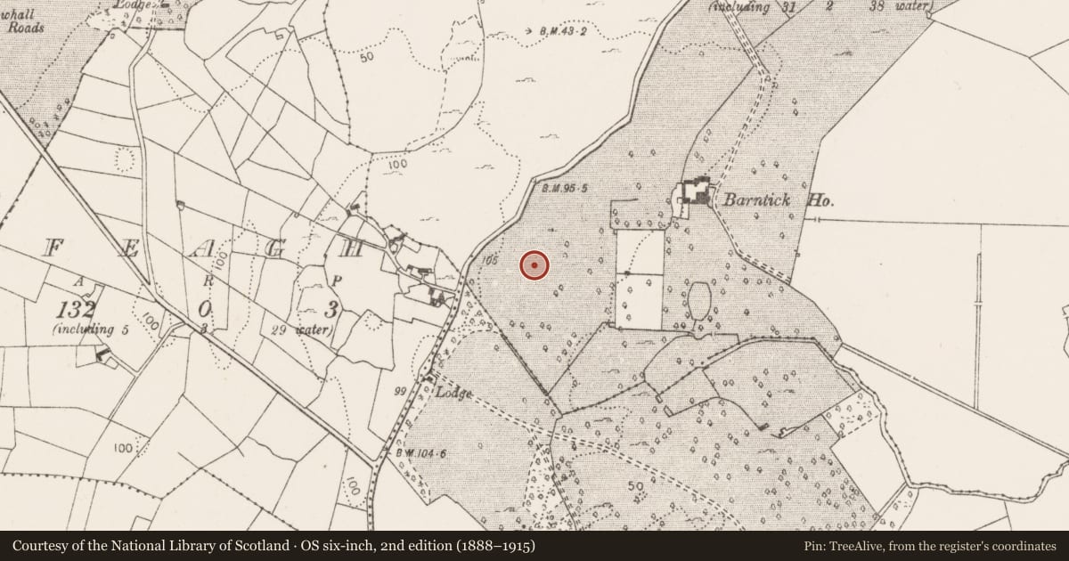 Ordnance Survey six-inch map, 2nd edition (1888–1915) covering the location of Ringfort - cashel, Barntick, County Clare, with a pin at the register's coordinates
